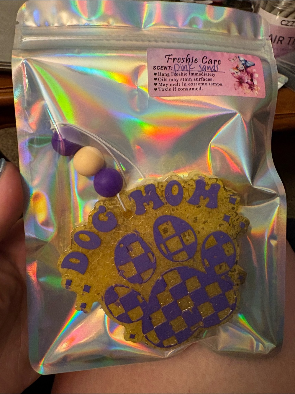 Yellow & Purple 'Dog Mom' Hanging Air Freshener